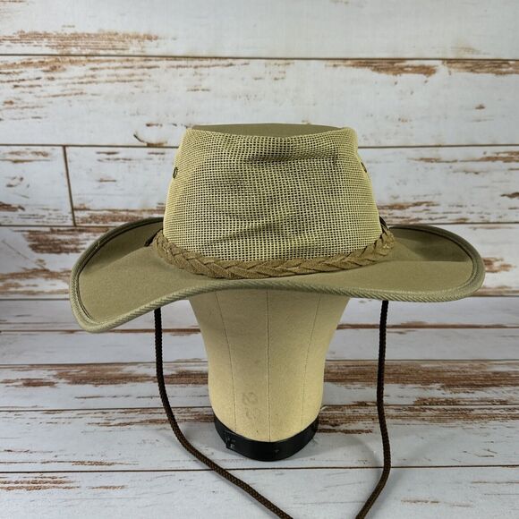 Barmah Hat Canvas Drover Outback Mesh Khaki Vented Safari Mens Size MD Medium - Picture 1 of 7